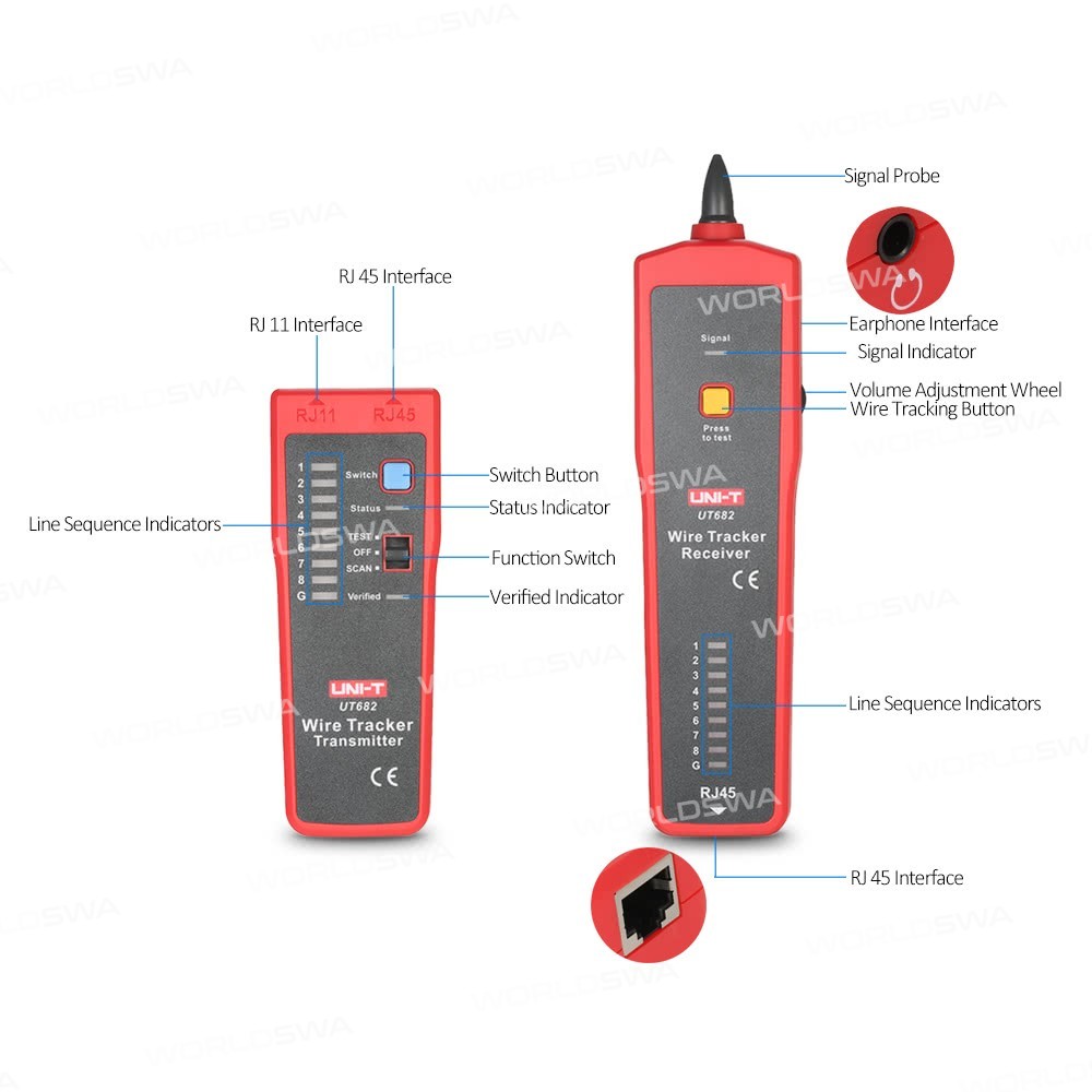 UNI-T UT682 RJ11 RJ45 Wire Tracker Line Finder Telephone Wire tracker Network Cable Tracer Tester