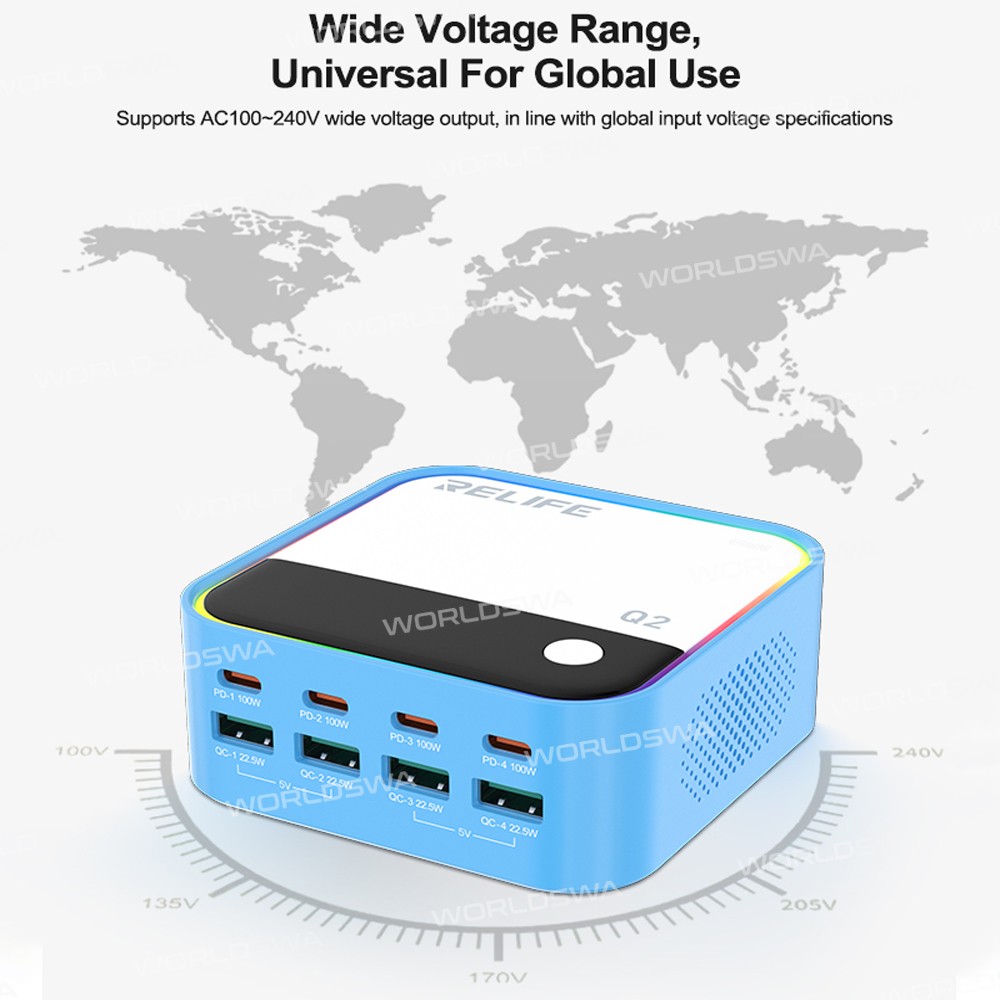 relife q2-120w-8-ports-desktop-charger-with-pd100w-charging-rgb-atmosphere-lighting-15