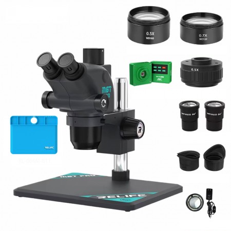 Relife RL-M6T Pro-B11 6.5X-65X Zoom Trinocular Stereo Microscope with M-17 4K HD Camera