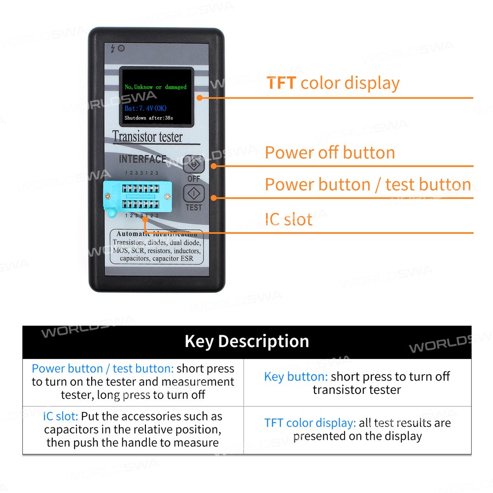 M328 Portable Multi-Purpose Transistor Tester with Color Display