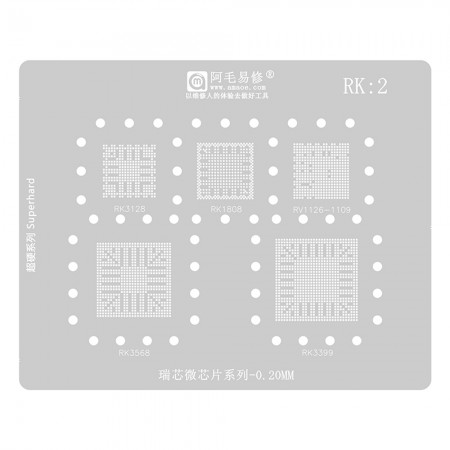 Amaoe RK2 Rockchip Chips Series BGA Reballing Stencil for RK3128 / RK1808 / RV1126 / RK3568 / RK3399
