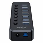 Orico SWU3-7A 7-Port High-speed USB 3.0 Split Control Hub With Power Adapter Support BC1.2 Charging
