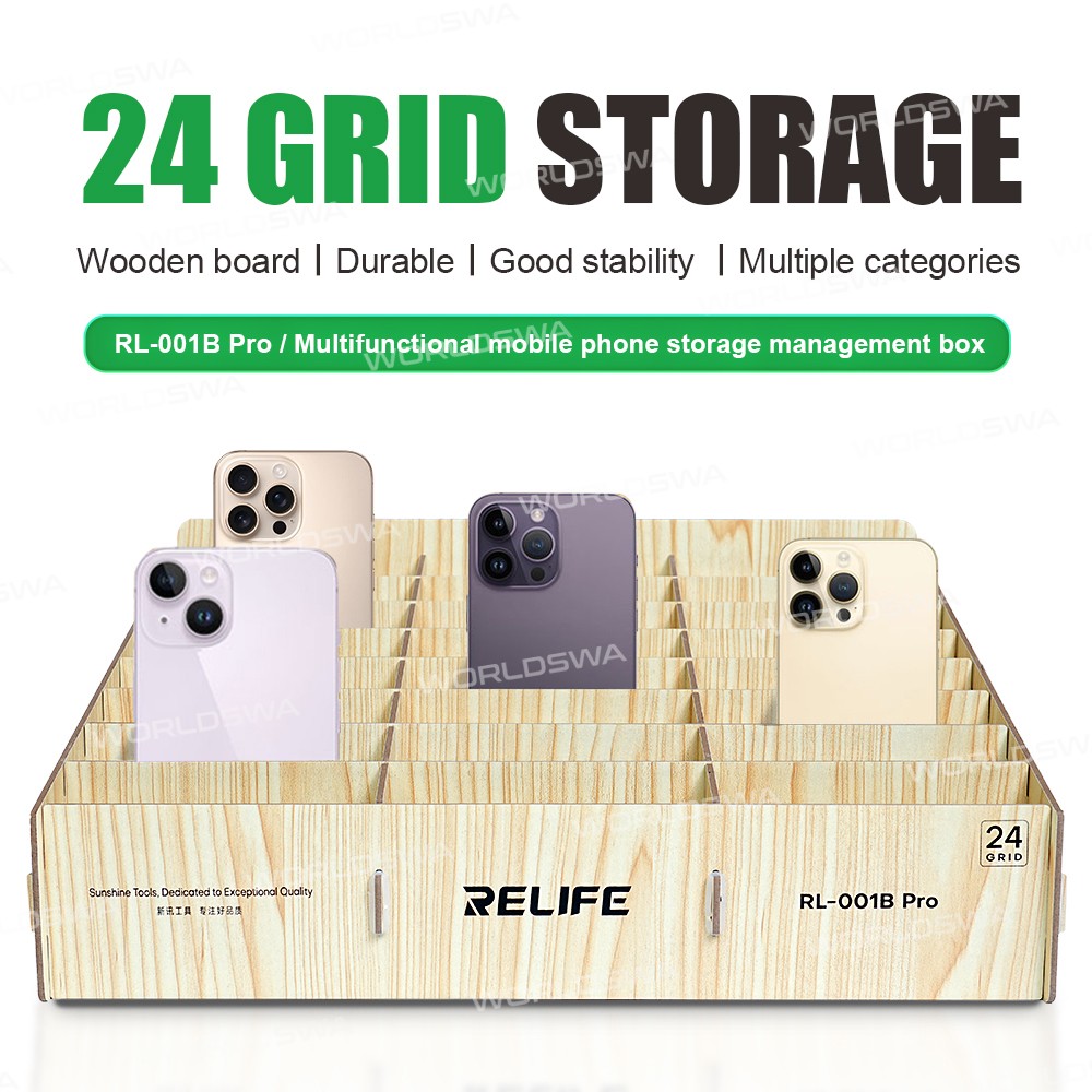 relife rl-001b-pro-24-grid-wooden-durable-multifunctional-mobile-phone-storage-management-box-9