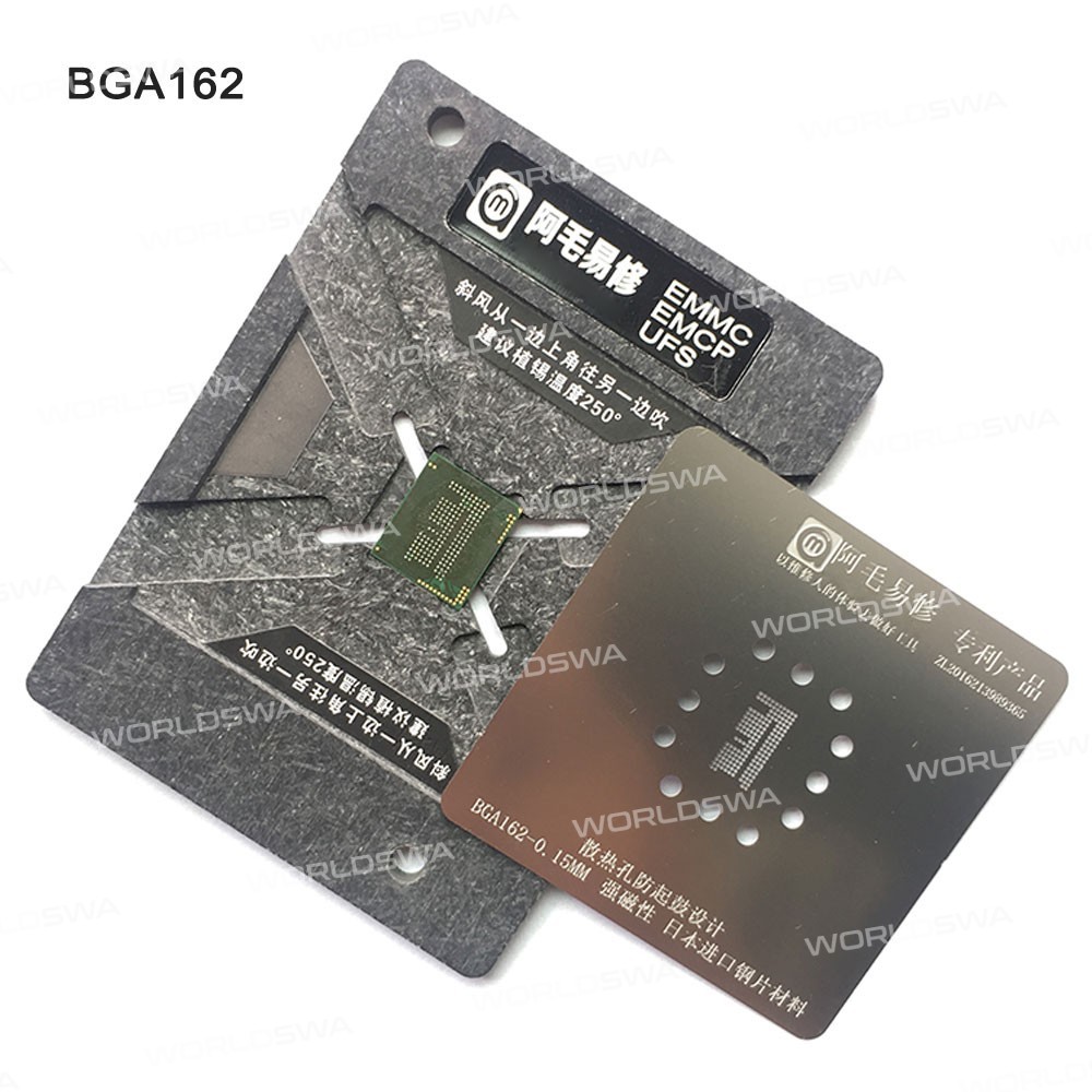 Amaoe 0.15MM EMMC EMCP UFS BGA153 BGA162 BGA169 BGA186 BGA221 BGA254 Reballing Stencil Plant Tin Ste