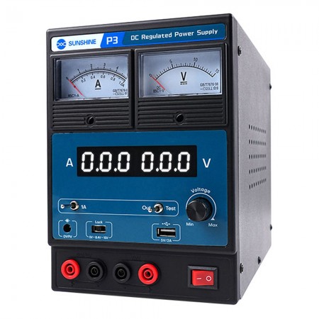 Sunshine P3 5V / 8.4V / 15V DC Regulated Power Supply with Switching & Dual LED Dual Pointer Display