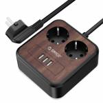 Orico Portable Home Wood Grain Double Sockets Power Strip with 3 USB Ports - EU Plug