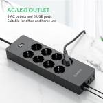 Orico HPC-8A5U 8 AC Outlets Surge Protector Power Strip with 5 USB Ports for Home Office - EU Plug