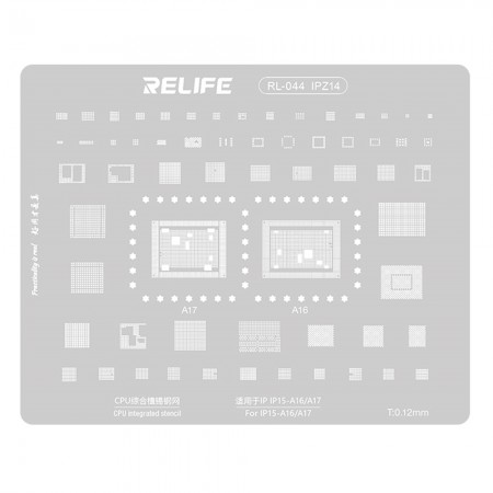 Relife RL-044 0.12mm CPU Integrated BGA Reballing Stencil for iPhone 15 Series Apple A16 / A17 CPU