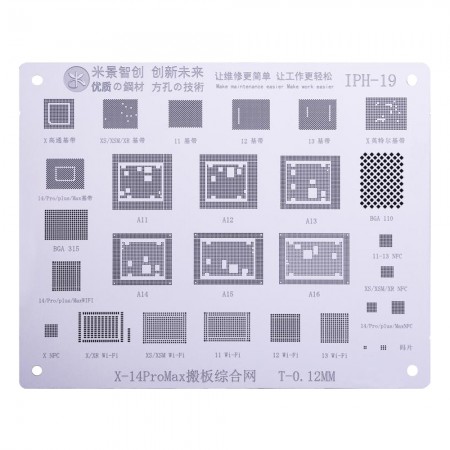 Mijing iPH-19 Baseband / Hard Disk / WiFi / NFC / Chip Board Carrying BGA Reballing Stencil for iPhone X to 14Pro Max