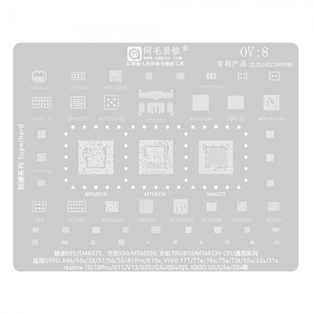 Amaoe OV8 0.12mm CPU BGA Reballing Stencil for OPPO A96 VIVO Y77 Realme 10Pro IQOO U5 SM6375 MT6855V MT6833V