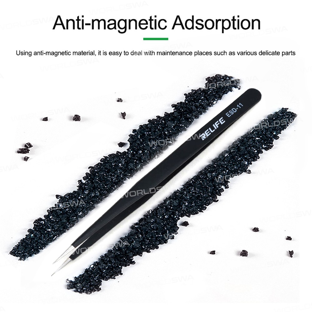 relife rl-esd-black-antistatic-non-magnetic-stainless-steel-precision-tweezers-7