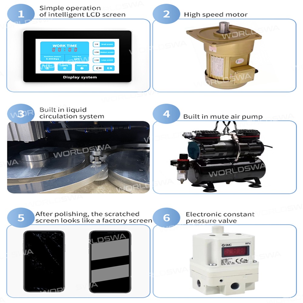 TBK 938 Multi-station Mobilephone Screen Water Mill Polishing Machine Built-in Silent Air Pump
