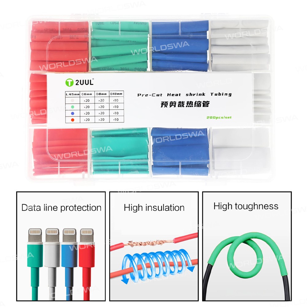 2UUL Multiple Specifications Polyolefin Pre-cut Heat Shrink Tubing - 200Pcs