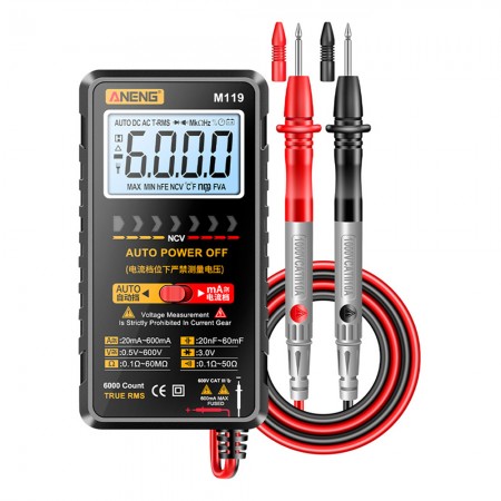 Aneng M119 Portable True RMS 6000 Counts NCV Automatic Digital Multimeter Display