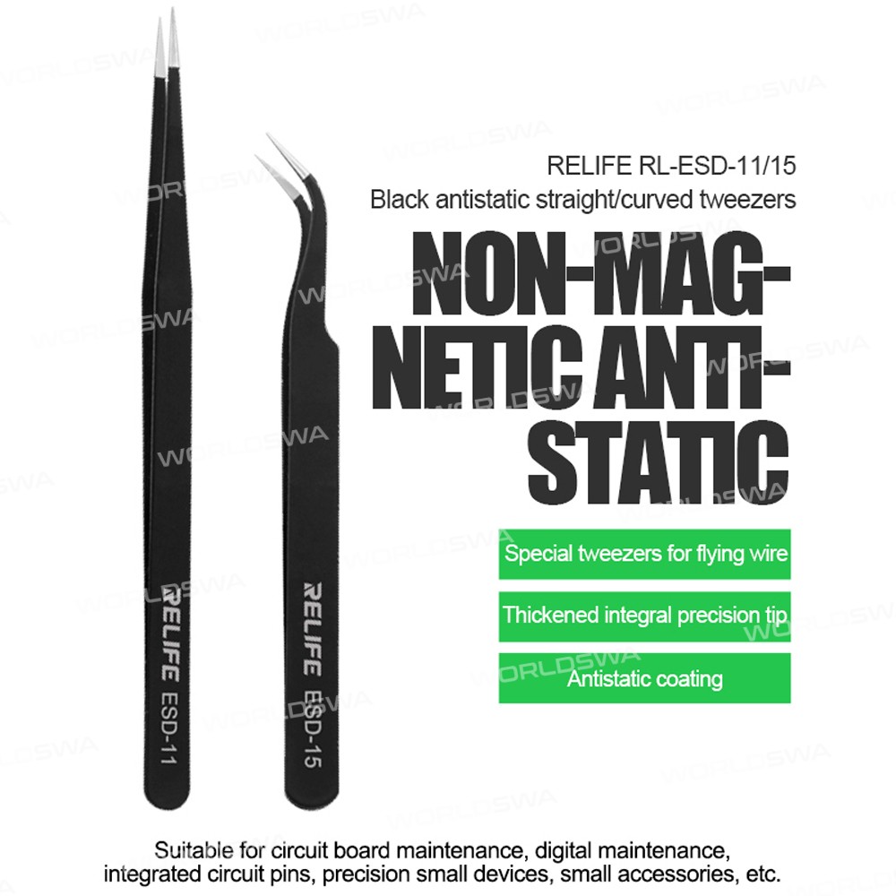 relife rl-esd-black-antistatic-non-magnetic-stainless-steel-precision-tweezers-1