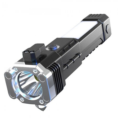 Portable LED Flashlight Multifunctional Work Light Power Bank Emergencies Safety Hammer Waterproof with 4 Light Modes for Car Outdoor Camping Hiking Adventure Inspection