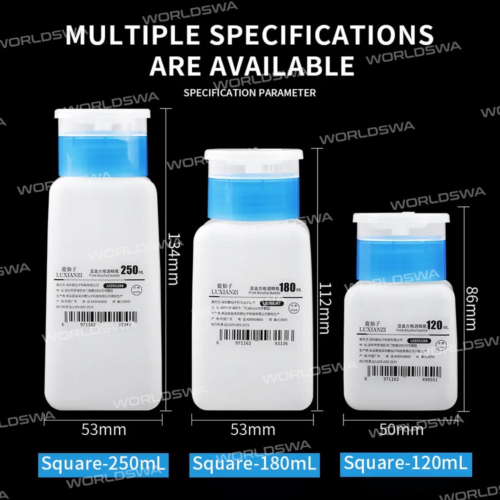 luxianzi 120-180-250ml-multi-capacity-blue-cap-square-bottle-push-up-plastic-alcohol-bottle-3