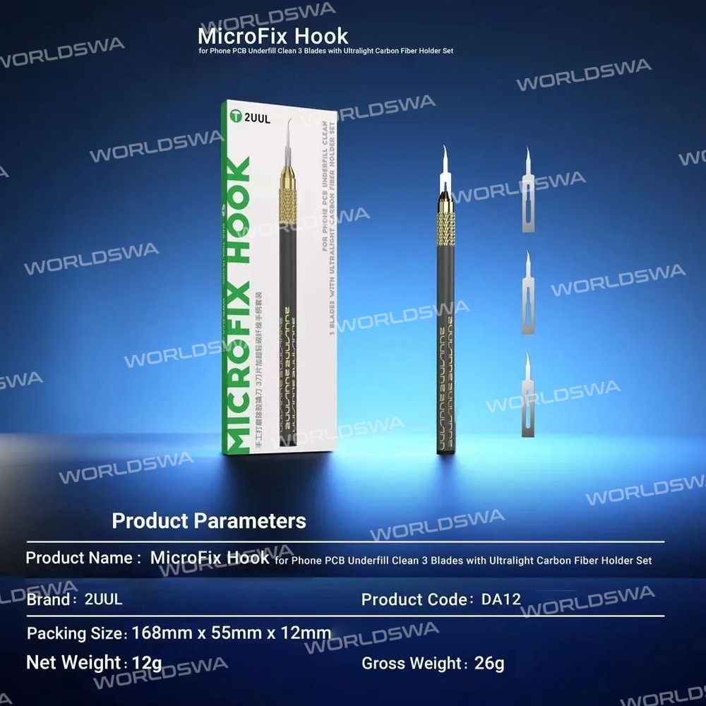 2uul da12-microfix-hook-for-phone-pcb-underfill-clean-3-blades-with-ultralight-carbon-fiber-holder-s