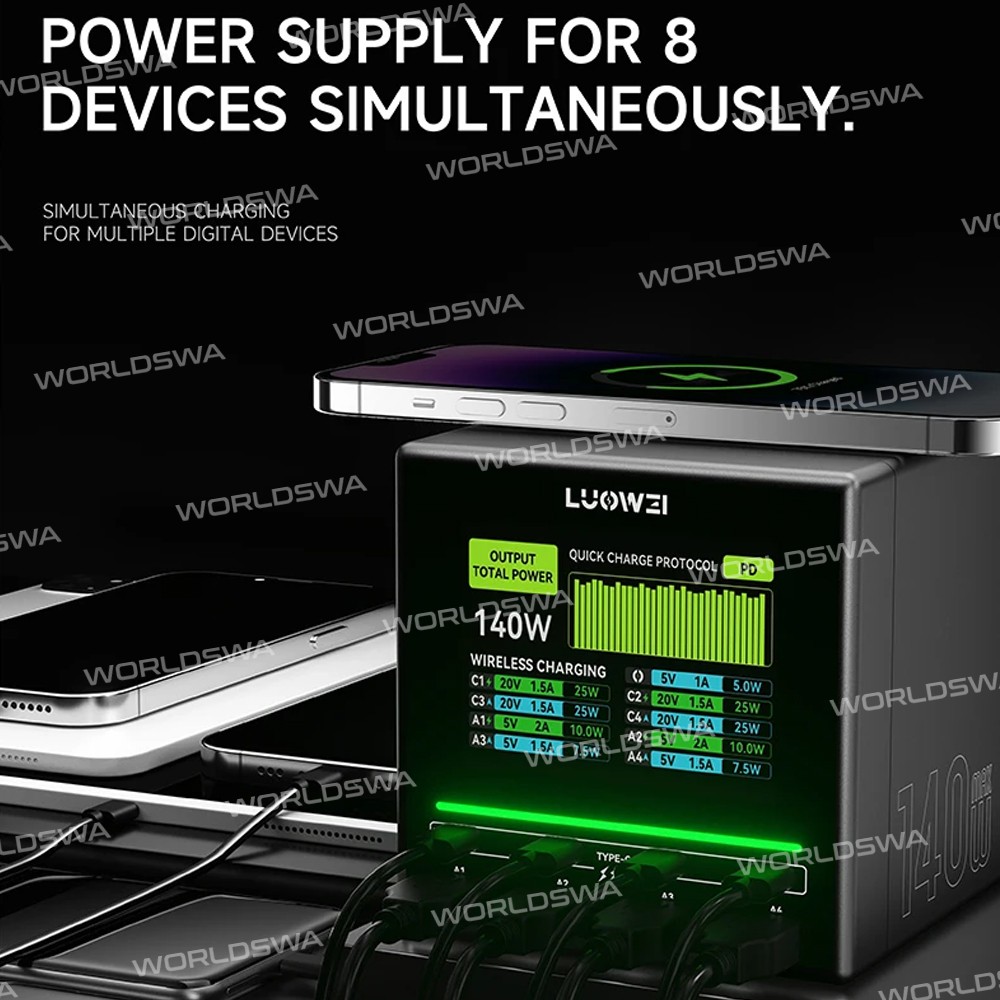 luowei lw-u1-140w-raptor-8-ports-usb-type-c-charger-station-with-wireless-charging-7