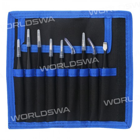 9 in 1 Anti-static Precision Tweezers Tool Kit for iPhone / iPad / Samsung / XiaoMi - Anti-magnetic Set